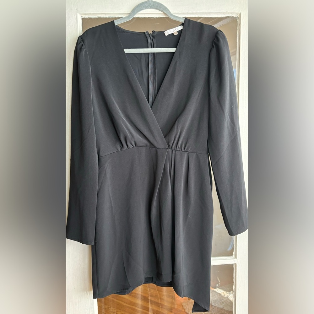 WAYF black long sleeve deep v mini dress. Size M.